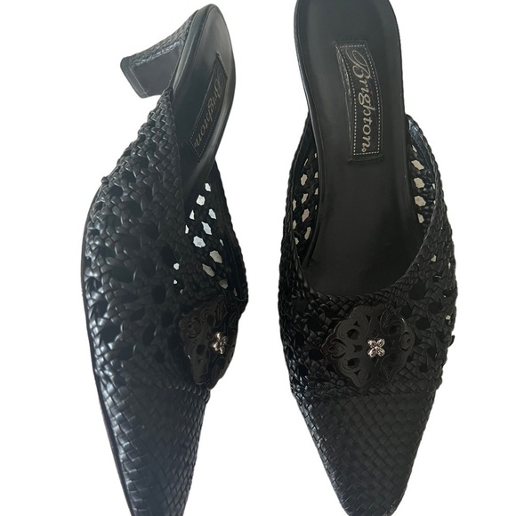 Brighton Tana Black Woven Leather Pointed Toe Kitten Heel Size 6.5 Witchycore - Picture 9 of 15